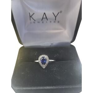 Kay Jewelers Sterling Silver Sapphire Ring With Diamonds Sz 7